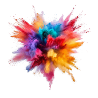 Colorful powder explosions create vibrant patterns on a transparent background during a playful celebration in hues, Colorful Powder Explosions on transparent background png
