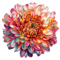 Vibrant chrysanthemum in a stunning display of colors set against a clean transparent background, vibrant chrysanthemum in style, isolated on a transparent background for design layouts png