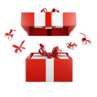 Red gift box overflowing with transparent present boxes and colorful bows in a festive display, transparent gift boxes pop out from red open gift box isolated on transparent png