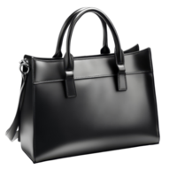 Stylish black leather womens handbag with a sleek design, perfect for daily use or special occasions, casual black leather women bag, file of isolated object with shadow on transparent background png