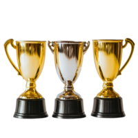 Elegant gold trophy cups displayed against a clean transparent background for award recognition and celebration, Gold Trophy Cups on transparent background png