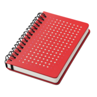 Bright red dotted notebook with a looped spine, perfect for jotting down ideas and notes at any time, The notebook has a dot point with a looped spine on transparent backgroundfile png