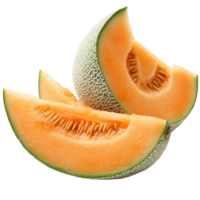 Fresh cantaloupe melon slices on a clean transparent background showcasing their vibrant color and texture, cantaloupe melon on transparent background png