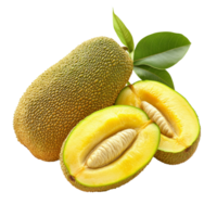 Fresh jackfruits displayed on a transparent background, showcasing their unique texture and vibrant yellow flesh, jack fruits on transparent background png