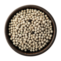 Aerial view of a rustic bowl filled with transparent peppercorns on a light surface, Top view on bowl of transparent peppercorns png