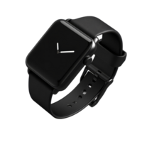 Highly detailed mockup of a sleek black wrist smartwatch design perfect for showcasing tech, wrist smart watch mockup with black strap, file of isolated object with shadow on transparent background png