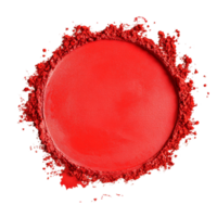 A vivid circular mound of red powder sits in a defined shape with smooth, even edges, red pulver circle with copy space isolated on transparent background png
