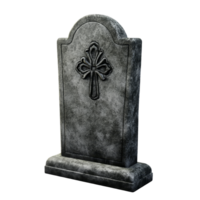 Isolated tombstone with ornate cross shadow on transparent background highlighting its textured surface and shape, tombstone, file of isolated object with shadow on transparent background png