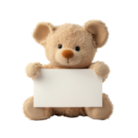 fofa Castanho Urso de pelúcia rato segurando em branco papel em uma transparente fundo para criativo usar, Castanho Urso de pelúcia rato com em branco papel transparente fundo png