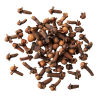 Whole spice cloves scattered on a clean transparent background, showcasing their dark brown color and distinct shapes, Spice cloves on transparent background png
