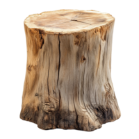 A detailed view of a natural wood stump isolated on a clean transparent background, showcasing its rustic texture and form, wood stump isolated on transparent background png