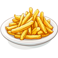A generous serving of crispy French fries on a transparent plate against a clean background, frenchfries in plate on transparent background png