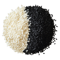 A stunning arrangement of black and transparent sesame seeds creating a striking contrast on a surface, Black and transparent sesame seeds png