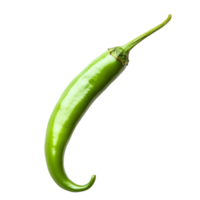 Fresh green chili pepper captured on a clean transparent background, showcasing its vibrant color and distinct shape, Green chili pepper on transparent background png