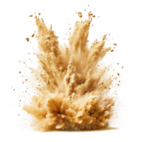 An explosion of desert sand creating a cloud of dust in an isolated setting against a transparent background, pile desert sand explosion isolated on transparent backgroundfile png