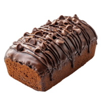Deliciously rich chocolate loaf cake with decadent icing and chocolate chips, isolated on a clean transparent background for a tempting display, chocolate loaf isolated on transparent background png