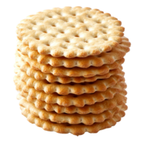 Freshly stacked round crackers displayed against a clean transparent background, perfect for snacks or appetizers, stack round cracker isolated on transparent backgroundfile png