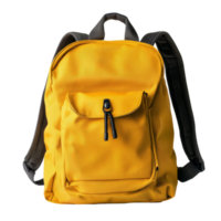Bright yellow school backpack showcased with a clean, isolated transparent background, perfect for students and daily use, Yellow school backpack isolated on transparent background png