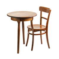 Stylish wooden table and chair set on a clean transparent background ideal for dining or workspace arrangements, Wood table and chair on transparent background. wooden table with chair transparent png