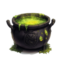 Toxic witch cauldron bubbling with green potion on a transparent background, toxic witch cauldron isolated on transparent background png