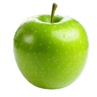 Fresh ripe green apple on a clean transparent background with water droplets for a refreshing, healthy look, ripe green apple on transparent background png