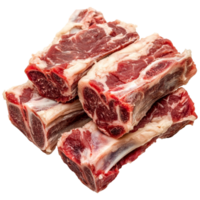 Fresh raw beef ribs stacked neatly on a transparent background ready for cooking or preparation, Isolated chopped fresh raw beef ribs meat png