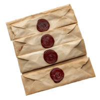Antique wax sealed envelopes arranged on a clean transparent background showcasing timeless craftsmanship, Antique Wax Sealed Envelopes on transparent background png