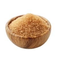 Brown sugar in a wooden bowl on a transparent background showcasing its fine texture and natural color, brown sugar in wood bowl on transparent background png
