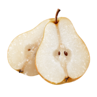 Fresh snow pear half isolated on a transparent background showcasing its juicy texture and unique shape, Snow pear isolated on trransparent png