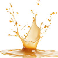 dourado caramelo respingo criando dinâmico gotas contra uma transparente pano de fundo, dourado caramelo respingo isolado em transparente fundo png