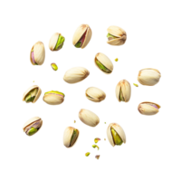 Toasted pistachios scattered on a clean transparent background, perfect for snacking or culinary use, toasted pistachios on transparent background png