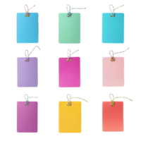 Colorful blank labels with twine hanging on a transparent background for craft and organizational purposes, Stickers paper label on transparent backgroundfile png
