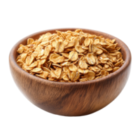 Delicious granola in a wooden bowl isolated on a transparent background, perfect for healthy snacking and breakfast options, Granola in wood bowl isolated on transparent background png
