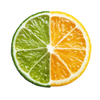 Freshly sliced lemon and lime halves isolated on a clean transparent surface for culinary use and drink garnish, Slice of lemon and lime fruit isolated on transparent background png