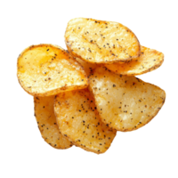 Crispy potato snacks sprinkled with seasoning arranged neatly on a transparent background, potato snacks on transparent background png