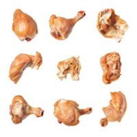 Collage of isolated raw chicken parts arranged in various positions on a transparent background, Isolated whole raw chicken parts collage png