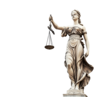 Statue of the Lady of Justice elegantly holding scales against a clean transparent background, Statue of Lady of justice on transparent background png