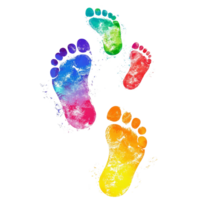 Colorful footprints walking on a transparent background, creating a vibrant pattern that captivates the viewers attention, colorful footprints walking isolated on transparent background png