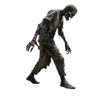 Fullheight depiction of a walking zombie isolated on transparent background during twilight hours, walking zombie in full height, file of isolated object with shadow on transparent background png