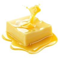 Melting butter creating a golden pool on a colored surface, Butter melting isolated png