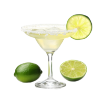 Refreshing margaritas with lime slices presented on a clean transparent background perfect for summer gatherings, margaritas with lime slice isolated on transparent background png