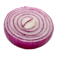 A closeup view of a fresh, sliced red onion on a transparent background showcasing its rings and texture, Slice of onion transparent background png