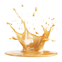 A golden caramel splash creates dynamic droplets against a crisp transparent background, showcasing texture and color vibrancy, Golden Caramel Splash isolated on transparent background png
