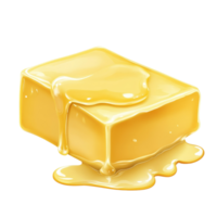 A block of melting butter resting on a transparent background with a glossy transparent sheen, A piece of melting butter isolated on transparent background Stock Illustration png