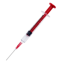Plastic syringe filled with red liquid on transparent background for medical and artistic applications, plastic syringe with red liquid isolated on transparent background png