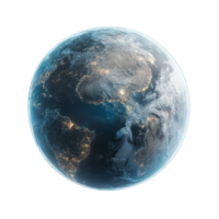 A detailed view of Earth highlighting its natural features and city lights on a transparent background, earth and planet on transparent background png