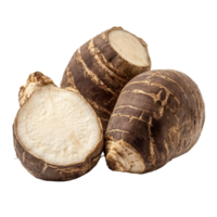Fresh taro root on transparent background showcasing its natural textures and earthy tones for culinary uses, fresh taro root isolated on transparent background png