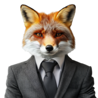 A fox in formal business attire stands confidently against a simple transparent background prepared for a corporate meeting, Fox wearing business attire on transparent background Smart strategy png