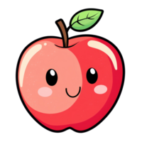 Charming clipart of a cute, smiling apple with a leaf on a clean transparent background ideal for various creative projects, Cute apple fruit on a transparent background png