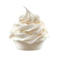 Fluffy whipped cream topping, swirled and perfect for desserts, set against a simple transparent background, Fluffy Whipped Cream Topping isolated on transparent background png